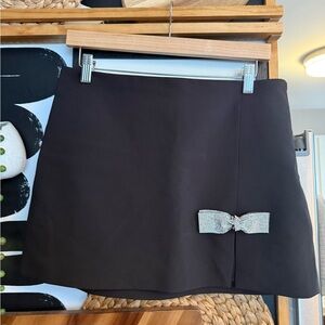 Sincerely Jules Black Mini Skirt with Rhinestone Bow Size L